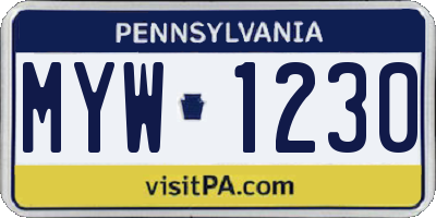 PA license plate MYW1230