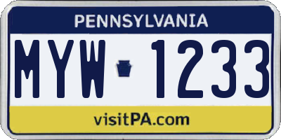 PA license plate MYW1233