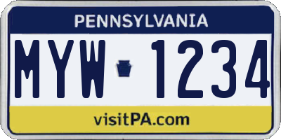 PA license plate MYW1234