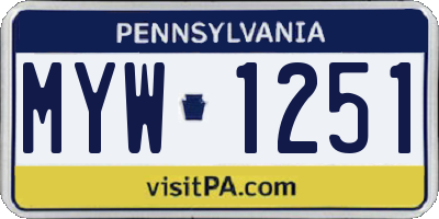 PA license plate MYW1251