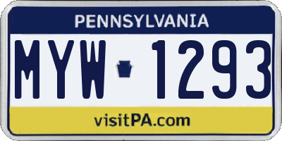 PA license plate MYW1293