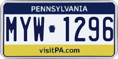 PA license plate MYW1296