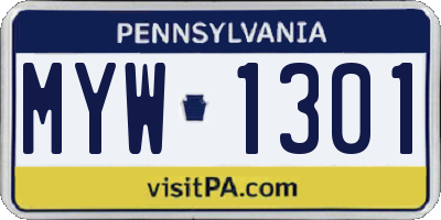 PA license plate MYW1301
