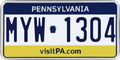 PA license plate MYW1304