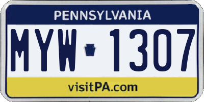 PA license plate MYW1307