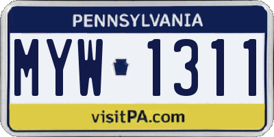 PA license plate MYW1311