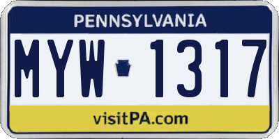 PA license plate MYW1317