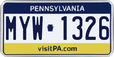 PA license plate MYW1326