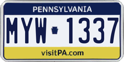 PA license plate MYW1337