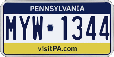 PA license plate MYW1344