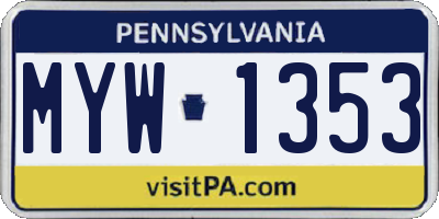 PA license plate MYW1353