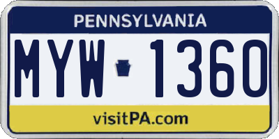 PA license plate MYW1360