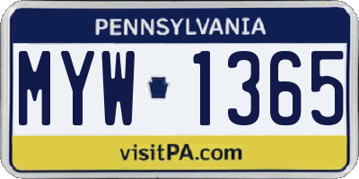 PA license plate MYW1365