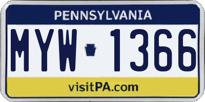 PA license plate MYW1366