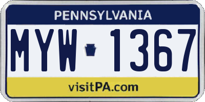 PA license plate MYW1367