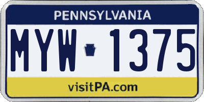 PA license plate MYW1375