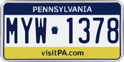 PA license plate MYW1378