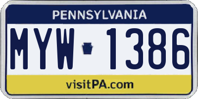 PA license plate MYW1386