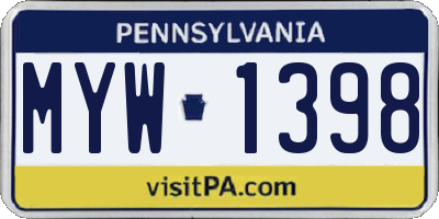 PA license plate MYW1398