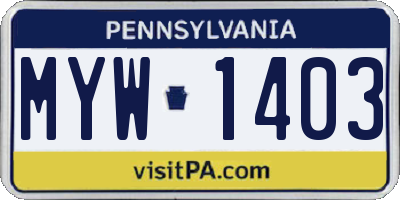 PA license plate MYW1403