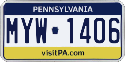 PA license plate MYW1406