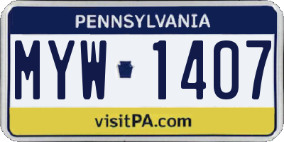 PA license plate MYW1407