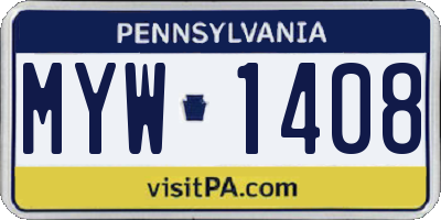 PA license plate MYW1408