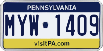 PA license plate MYW1409