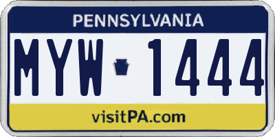 PA license plate MYW1444