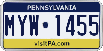 PA license plate MYW1455