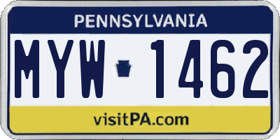PA license plate MYW1462