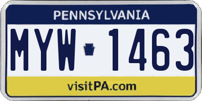 PA license plate MYW1463