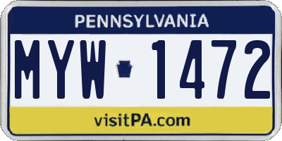 PA license plate MYW1472