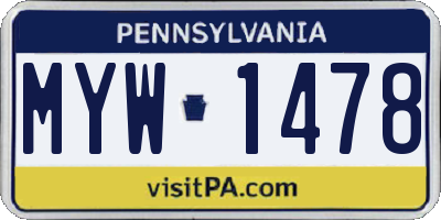 PA license plate MYW1478
