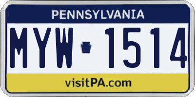 PA license plate MYW1514