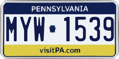 PA license plate MYW1539