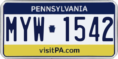 PA license plate MYW1542