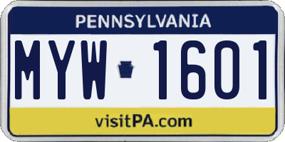 PA license plate MYW1601