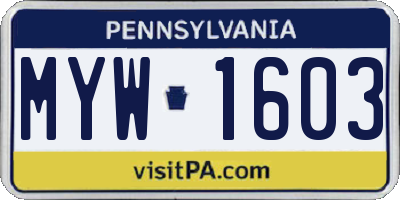 PA license plate MYW1603