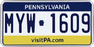 PA license plate MYW1609