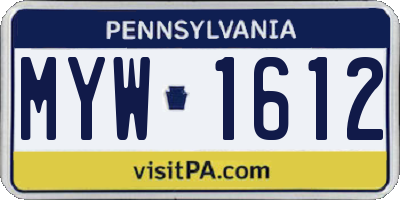 PA license plate MYW1612