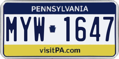 PA license plate MYW1647