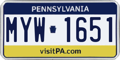 PA license plate MYW1651