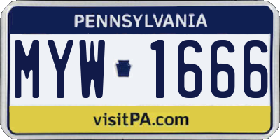 PA license plate MYW1666