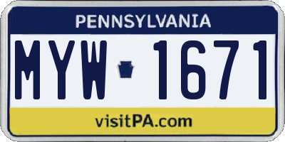 PA license plate MYW1671