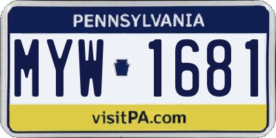 PA license plate MYW1681