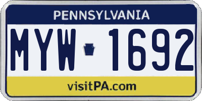 PA license plate MYW1692