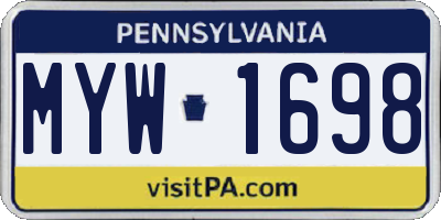PA license plate MYW1698