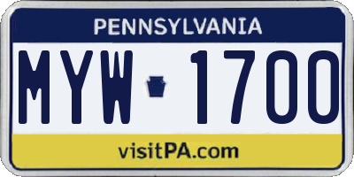 PA license plate MYW1700