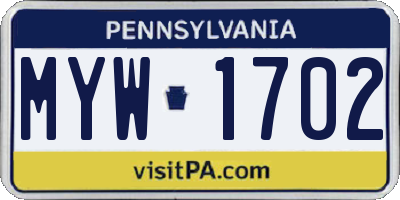 PA license plate MYW1702